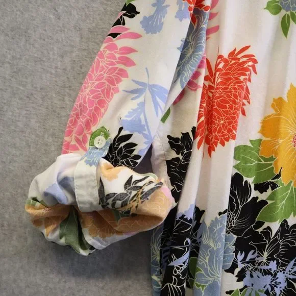 Fun2fun Blouse Mums Flower Print with Roll-tab Sleeves - Picture 3 of 9